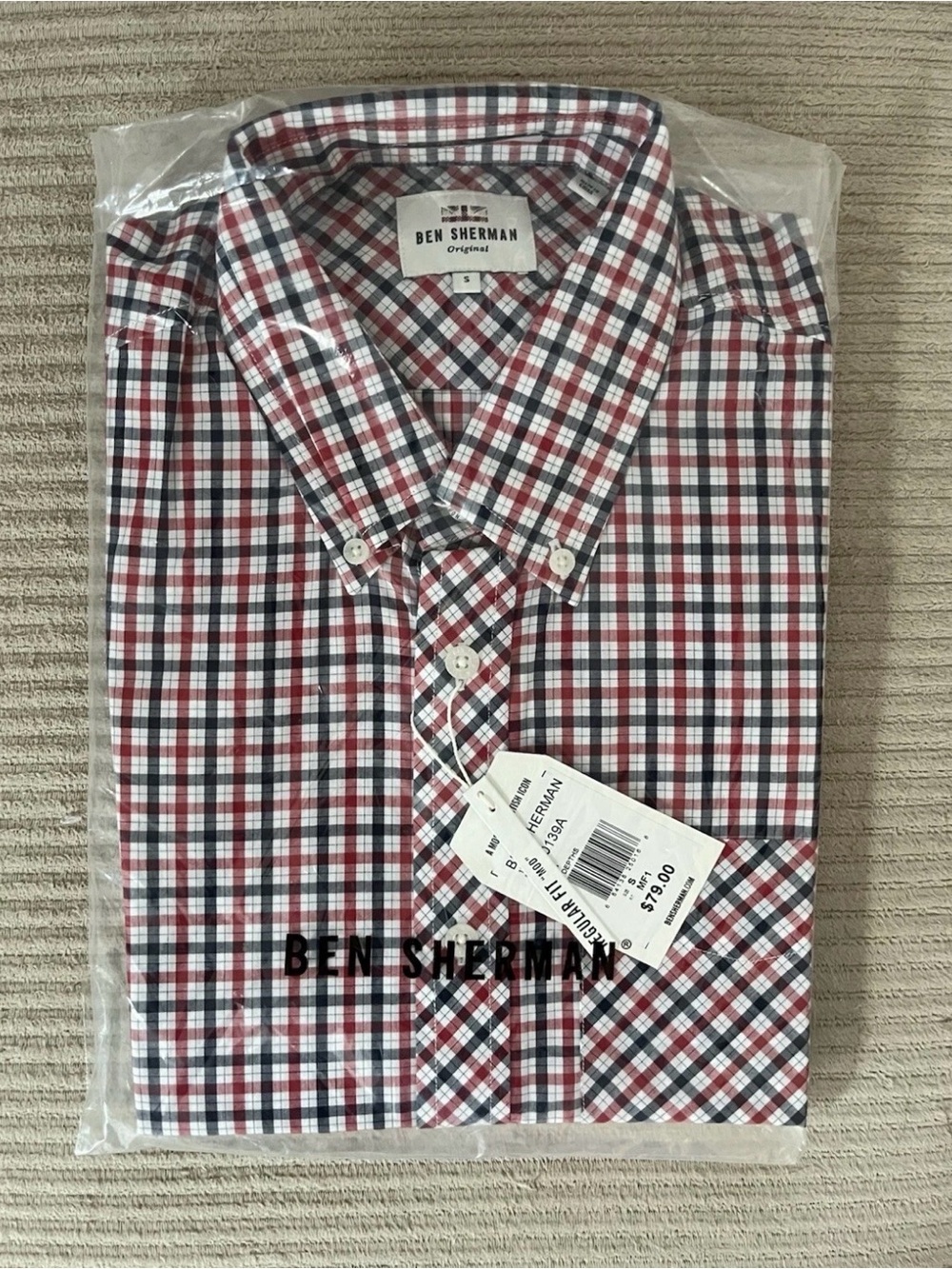 Ben Sherman Red, Navy & White Plaid Button-Down Shirt
